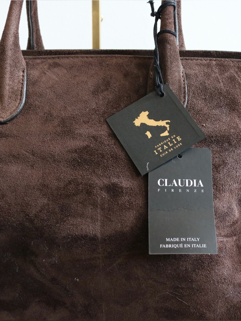 NWT Claudia Firenze Large Suede Bag Chocolate Brown - Picture 3 of 5